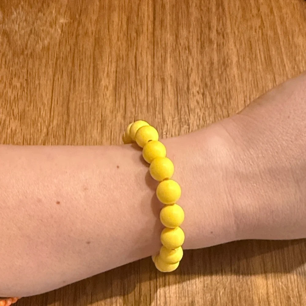 Yellow Beaded Kids Bracelet with Rainbow Charm